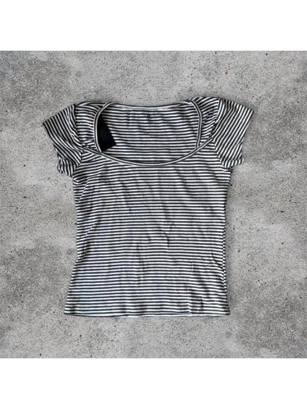 Brandy Melville navy and white striped top